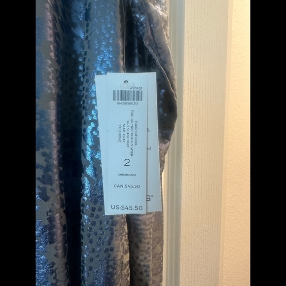 Chico's Touch of Cool Foil Houndstooth Long Sleeve Layer Top Basic Knit - Picture 5 of 7